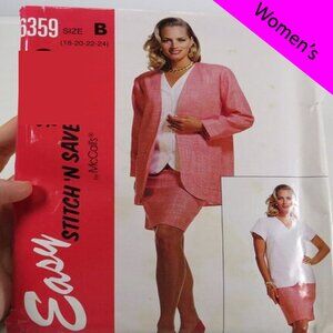 McCalls 6359 Clothing Pattern EASY UNCUT Jacket, Shirt, Skirt